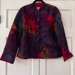 Chico's Size 2 Reversible 100% Silk Embroidered Purple Pink Jacket Chicos‎ Large